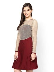 Eavan Maroon &amp; Beige Fit &amp; Flare Dress