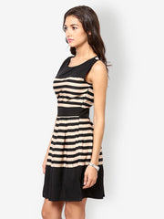 Eavan Black &amp; Beige Striped Fit &amp; Flare Dress