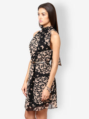 Eavan Black &amp; Beige Printed Fit &amp; Flare Dress