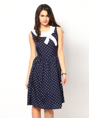 Eavan Navy Printed Fit &amp; Flare Dress