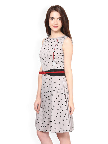 Eavan Grey Polka Dot Print A-line Dress