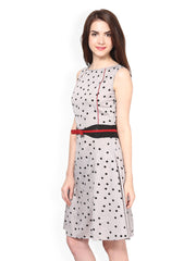 Eavan Grey Polka Dot Print A-line Dress
