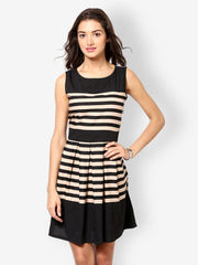 Eavan Black &amp; Beige Striped Fit &amp; Flare Dress