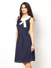 Eavan Navy Printed Fit &amp; Flare Dress