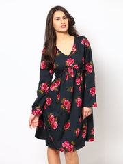 Eavan Grey Printed Fit &amp; Flare Dress