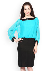 Eavan Turquoise Blue &amp; Black Blouson Dress