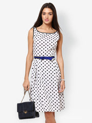 Eavan White Polka Dot Printed Fit &amp; Flare Dress