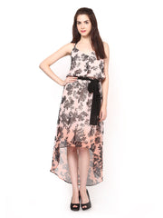 Eavan Peach coloured Ombre Printed High Low Dress