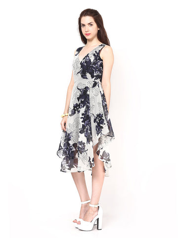Eavan Off White Printed Fit &amp; Flare Dress