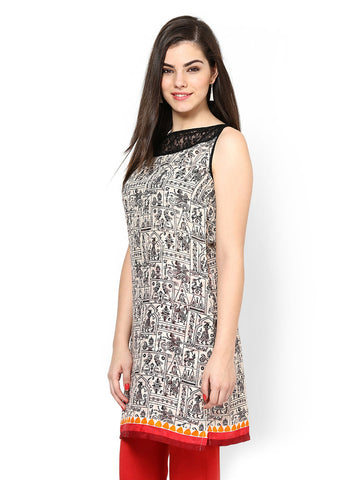 Eavan Women White &amp; Black Printed Kurta