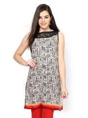 Eavan Women White &amp; Black Printed Kurta