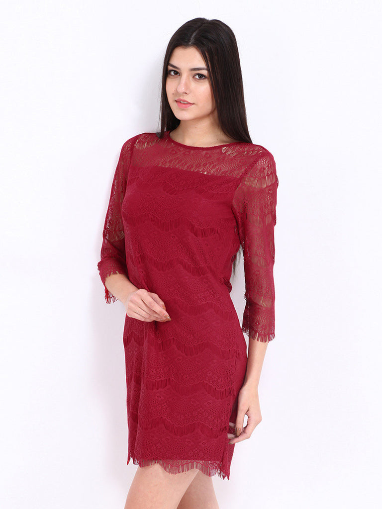 Elle Red Lace Tailored Dress