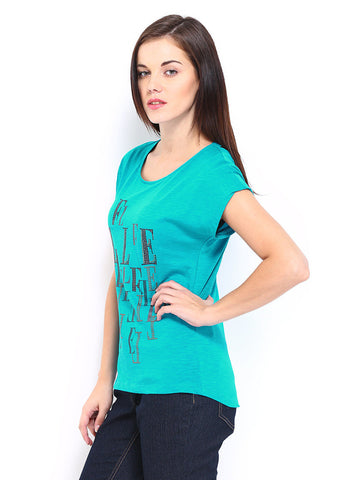 Elle Women Blue Printed T-shirt