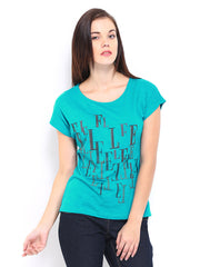 Elle Women Blue Printed T-shirt