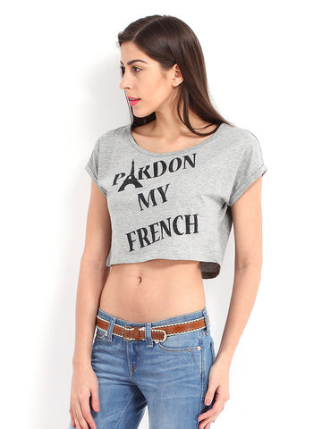 Elle Women Grey Melange Printed Crop Top