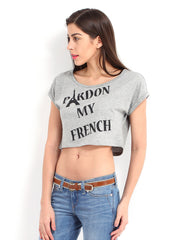Elle Women Grey Melange Printed Crop Top
