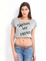 Elle Women Grey Melange Printed Crop Top