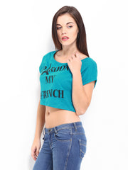 Elle Women Turquoise Blue Printed Crop Top