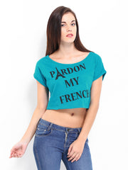 Elle Women Turquoise Blue Printed Crop Top