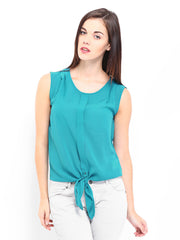Elle Women Turquoise Blue Essential Sheer Top