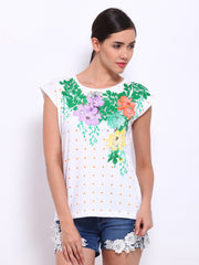 Elle Women White Floral Print T-shirt