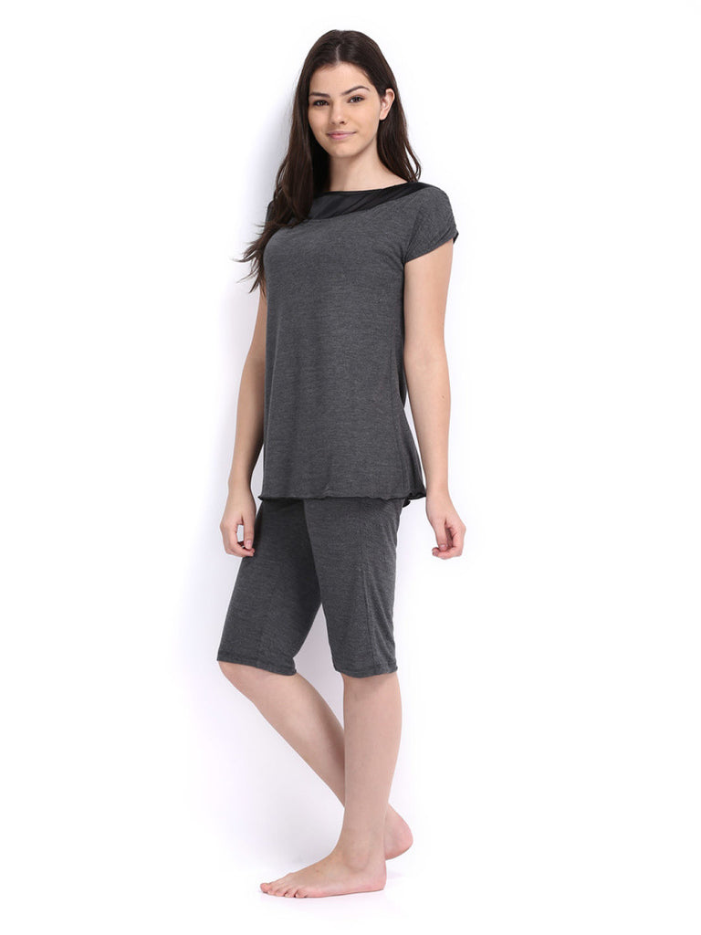 Enamor Women Grey Melange Lounge Set TP58