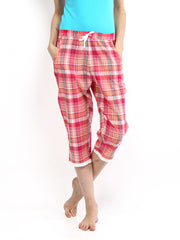 Enamor Pink &amp; Orange Checked Lounge Capris PJ13-FRESIA