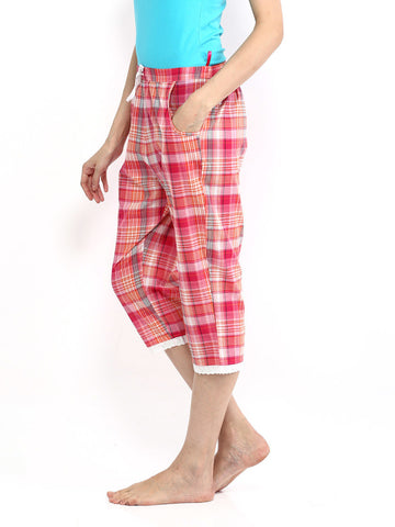 Enamor Pink &amp; Orange Checked Lounge Capris PJ13-FRESIA