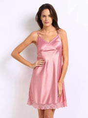 Enamor Women Pink Lacy Nightdress HN 63