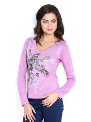 Espresso Women Purple Printed T-shirt