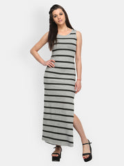 FabAlley Grey &amp; Black Striped Maxi Dress