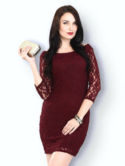 FabAlley Burgundy Lace Sonnet Sheath Dress