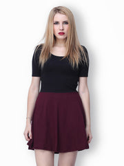 FabAlley Black &amp; Burgundy Colour Blocked Skater Dress