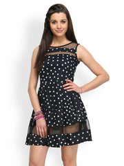 FabAlley Black Polka Dot Printed Fit &amp; Flare Dress