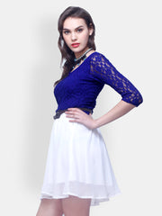 FabAlley Blue &amp; White Fit &amp; Flare Dress