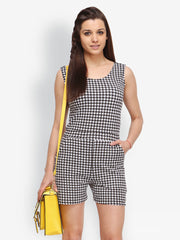 FabAlley Women Black &amp; White Houndstooth Printed Playsuit