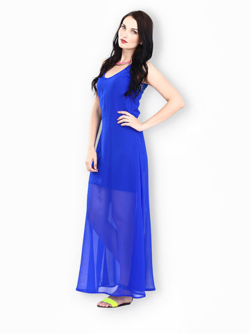 FabAlley Blue Sheer Glory Maxi Dress