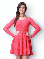 FabAlley Coral Pink Lace True Romance Skater Dress