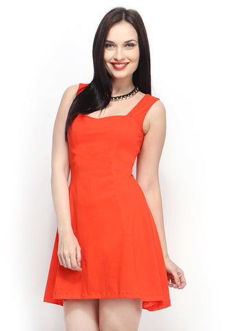 FabAlley Orange Fit &amp; Flare Dress