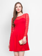 FabAlley Red Lace Skater Dress