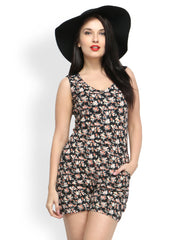 FabAlley Women Black Floral Printed Playsuit