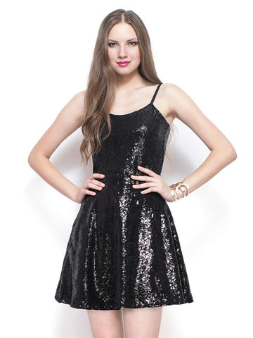 FabAlley Black Sequinned Skater Dress
