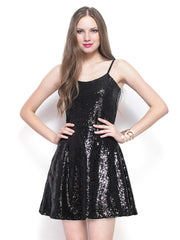 FabAlley Black Sequinned Skater Dress