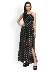 FabAlley Black Polka Dot Printed Maxi Dress