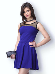 FabAlley Blue Mesh Mire Skater Dress