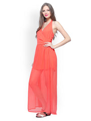 FabAlley Coral Orange Sheer Dreamland Maxi Dress