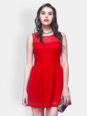 FabAlley Red Lace Fit &amp; Flare Dress