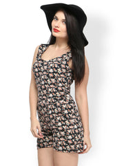 FabAlley Women Black Floral Printed Playsuit