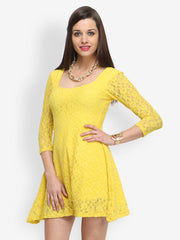 FabAlley Yellow Lace Skater Dress