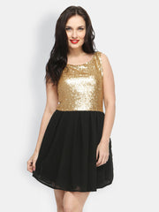FabAlley Black &amp; Golden Fit &amp; Flare Dress